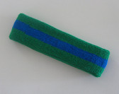 Green blue green stripe terry sport headband for sweat