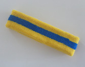 Yellow blue yellow stripe terry sport headband for sweat