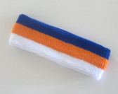 Blue orange white stripe terry sport headband for athletic sweat