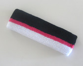 Black hot pink white striped terry sport headband for sweat