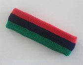 Red navy green striped terry sport headband for athletic sweat