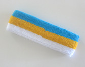 Sky blue golden yellow white stripe terry sport headband