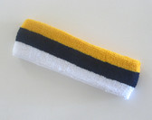 Yellow navy white striped terry sports headband for sweat