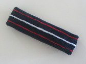 Red white red line in navy tennis headband terry cloth