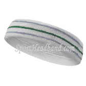 Skyblue green sky blue line in white tennis headband terry cloth