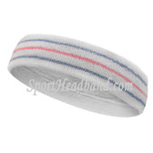 sky blue pink sky blue line in white tennis headband terry cloth