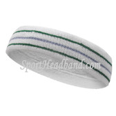 Green sky blue green lines in white tennis headband terry cloth