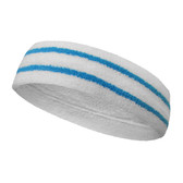 White basketball headband pro with 2 sky blue stripes
