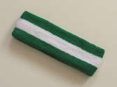 Green white green striped terry sport headband for sweat