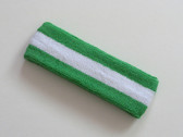 Bright green white bright-green striped terry sweat headband