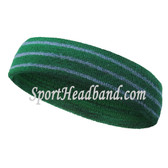 Green with steel blue lines tennis headband terry cloth