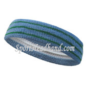 Steel blue with green lines tennis headband terry cloth