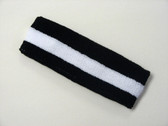 Black white black striped terry sport headband for sweat