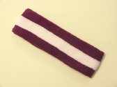 Purple white purple striped terry sport headband for sweat