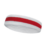 White red white striped terry tennis headband for sweat