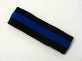Black blue black striped terry sport headband for sweat