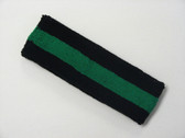 Black green black striped terry sport headband for sweat