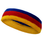 Golden yellow red blue striped headband sports pro