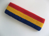 Blue golden yellow red stripe terry sport headband for sweat