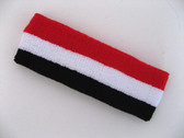 Black white red stripe terry sport headband for sweat