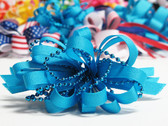 Bright blue pearl bead strings hair bow w french clip
