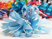 Light sky blue pearl bead strings hair bow w french clip