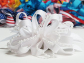 White pearl bead strings hair bow w french clip