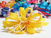 Yellow pearl bead strings hair bow w french clip