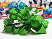 Bright green twirl polka dot hair bow w french clip