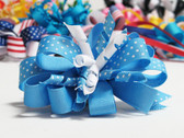 Sky blue twirl polka dot hair bow w french clip