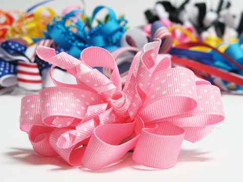 Light pink twirl polka dot hair bow w french clip - SportHeadband.com
