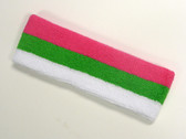 Bright pink bright green white striped sports sweat headband