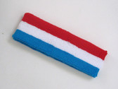 Red white skyble blue 3color striped headband for sports