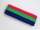 Hot pink bright green blue 3color striped headband for sports