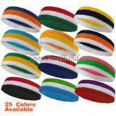 3 Colors with White Striped Sport Terry Cloth Head Sweatband(Many Colors)