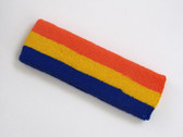 Dark orange golden yellow blue 3color striped headband for sport