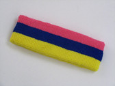 Bright pink blue bright yellow 3color striped headband for sport