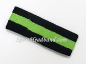 Black Bright Lime Green Black striped sport terry headband