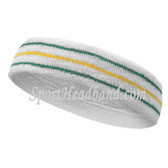 Green Golden Yellow lines in white tennis headband terry cloth