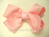 Light pink with White Stitch Hair Bow with Clip