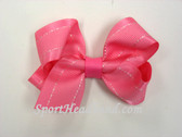 Pink with White Stitch Hair Bow with Clip