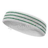 Green Stripes On White Tennis Sport Headband Terry