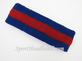 Blue red blue striped terry sport headband for sweat