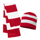 Couver Collegiate Rugby Stripe Winter Scarf & Beanie Hat Set