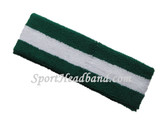 Dark Green white striped terry sport headband for sweat
