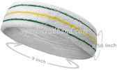 Green Yellow Green striped on White large tennis head sweatband