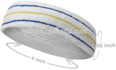 Blue Yellow Blue striped on White large tennis head sweatband