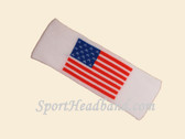 White Nylon Sport Headband with American Flag Pattern