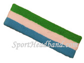 Bright Green White Sky Blue striped terry sport headband