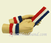 Blue White Red Youth headband wristband set for sports sweat